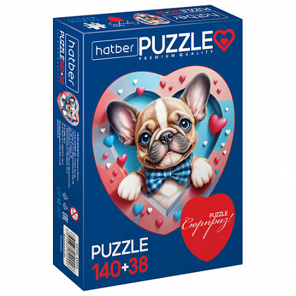 Пазл картонный 2 в 1 "ДВА СЕРДЦА" Premium, 140 + 38 элементов, ассорти, размер поля 270х280 мм, 100х110 мм, HATBER