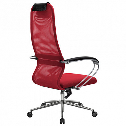 Кресло офисное МЕТТА "SU-B-8" хром, ткань-сетка, сиденье мягкое, красное