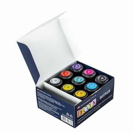 Краски акриловые для витража с контуром "Декола", 9 цветов по 20 мл, в банках, Невская Палитра, 42411065