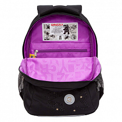 Рюкзак GRIZZLY школьный, анатомическая спинка, 3 отделения, для девочек, "GOLDEN&BLACK", 40х27х20 см, RG-561-2/1