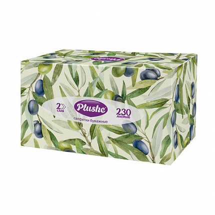 Косметические салфетки 230 штук в картонном боксе 2-слойные Plushe (Плюше), 20х20 см,, 70820