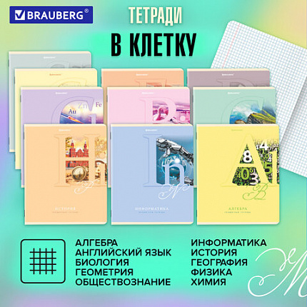 Тетради предметные, КОМПЛЕКТ 12 ПРЕДМЕТОВ, 48 листов, обложка картон, BRAUBERG, "ПАСТЕЛЬНАЯ", 404026
