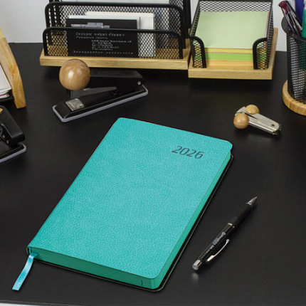Ежедневник датированный 2026 А5 138x213 мм, BRAUBERG "Stylish", под кожу, гибкий, бирюзовый, 117098
