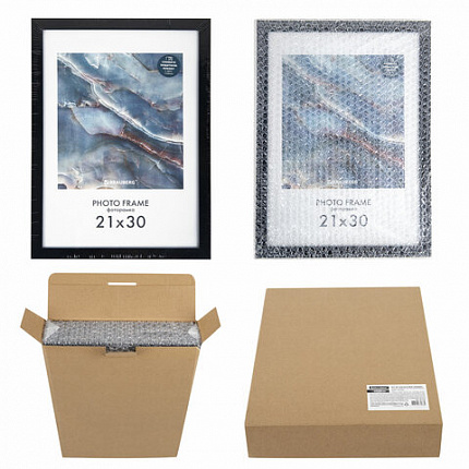 Рамка 21х30 см небьющаяся, КОМПЛЕКТ 4 шт., багет 16 мм МДФ, BRAUBERG "Basic", черная, 391259