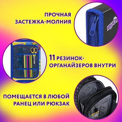 Папка для труда на молнии ЮНЛАНДИЯ А4, 1 отделение, откидная планка, органайзер, "Берегись!", 272224