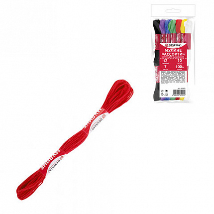 Нитки для вышивания (мулине), набор 7 цветов "Школьный", 10 м, хлопок, DEVELIA (Девелиа), 665676