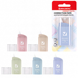 Корректирующая лента BRAUBERG COMPACT PASTEL, 5 мм х 6 м, корпус ассорти, блистер, 272495