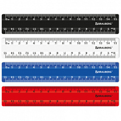 Линейки пластиковые 15 см классические BRAUBERG, НАБОР 4 штуки, непрозрачные, пенал, 210883
