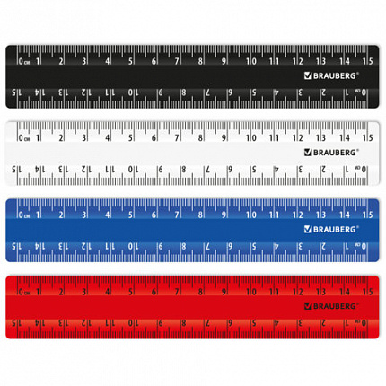 Линейки пластиковые 15 см классические BRAUBERG, НАБОР 4 штуки, непрозрачные, пенал, 210883