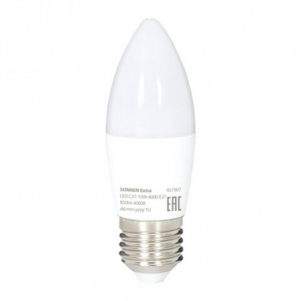 Лампа светодиодная SONNEN EXTRA, 10 (85) Вт, Е27, свеча, нейтральный белый, 30000 ч, LED C37-10W-4000-Е27, 457907