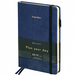 Ежедневник недатированный А5 138x213 мм, BRAUBERG "Velvet", резинка, держатель, 160 л., синий, 116243