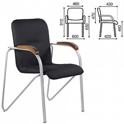 Кресло BRABIX "Samba CF-104", серый каркас, накладки "орех", кожзам черный, собрано, 532759