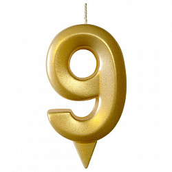 Свеча-цифра для торта "9", форма ГРАНЬ, золото, 7 см, на ножке, в блистере, 1707