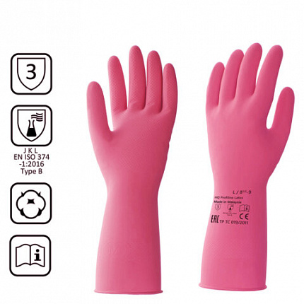 Перчатки латексные КЩС, сверхпрочные, плотные, хлопковое напыление, размер 8,5-9, L (большой), красные, HQ Profiline, 73585