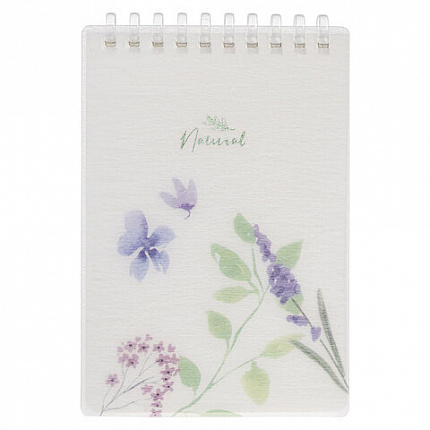 Блокнот МАЛЫЙ ФОРМАТ А6 80 л., мягкий гребень, пластик, фольга, клетка, HATBER, BLUE FLOWERS, 090245, 80Б6A1мс_33478