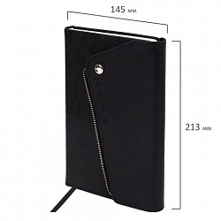 Ежедневник датированный 2026, А5, 145х213 мм, BRAUBERG "Jacket", под кожу, клапан, держатель, черный, 117399
