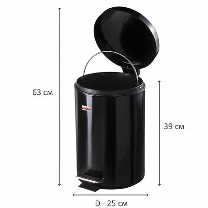 Ведро мусорное с педалью 12 литров "Classic", ЧЕРНОЕ ГЛЯНЦЕВОЕ, металлическое, со съемным внутренним ведром, LAIMA, 602850