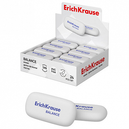 Ластик ERICH KRAUSE "Balance", 50x23x9 мм, белый, овальный, 34638