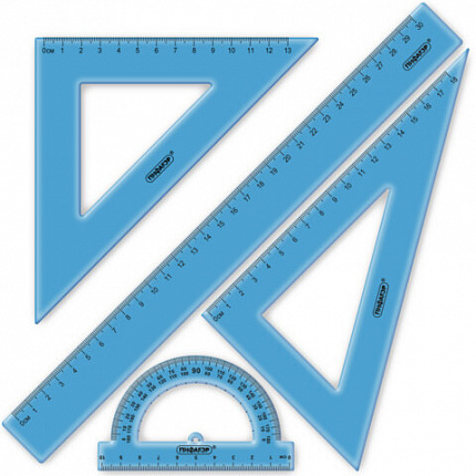 Набор чертежный большой ПИФАГОР (линейка 30 см, 2 треугольника, транспортир), прозрачный, неоновый, ассорти, 210856