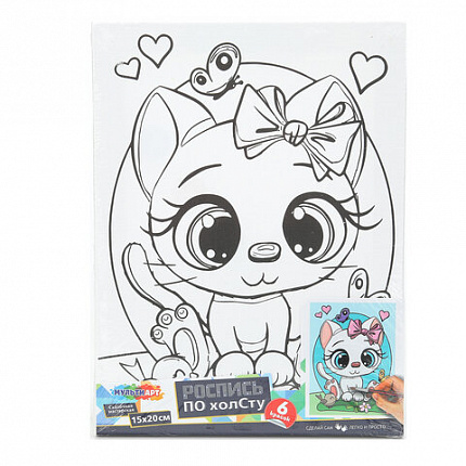 Картина детская по контуру, АССОРТИ 7 видов, 15х20 см, на подрамнике, акрил, кисти, МУЛЬТИ АРТ, 5896