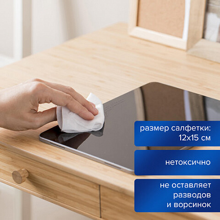 Салфетки сухие безворсовые УНИВЕРСАЛЬНЫЕ антистатичные BRAUBERG, 120х150 мм, 15 шт., 513534