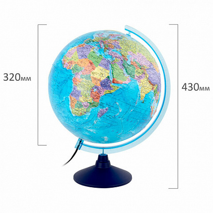 Глобус интерактивный + очки VR политический, Globen, 32 см, рельефный, с подсветкой, INT13200315