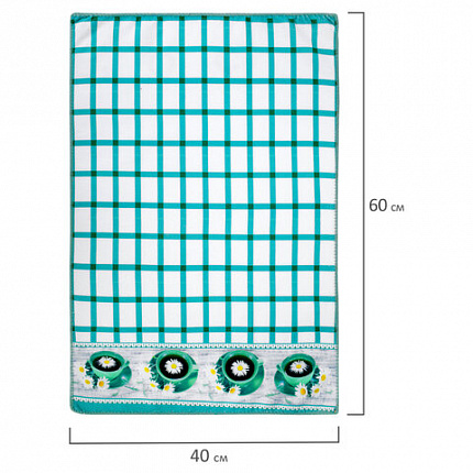 Салфетка из МИКРОФИБРЫ универсальная, 40х60 см, бирюзовая клетка, орнамент, 240 г/м2, BOOMHOUSE (БУМХАУС), 700879