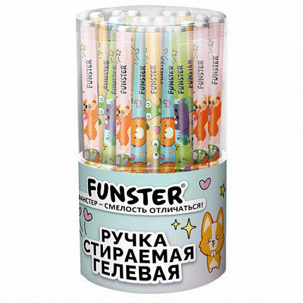 Ручка стираемая гелевая с принтом FUNSTER "CUTE ANIMALS", СИНЯЯ, корпус ассорти, игольчатый наконечник 0,5 мм, линия 0,35 мм, 144410