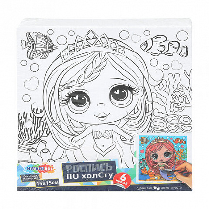 Картина детская по контуру, АССОРТИ 7 видов, 15х15 см, на подрамнике, акрил, кисти, МУЛЬТИ АРТ, 5902