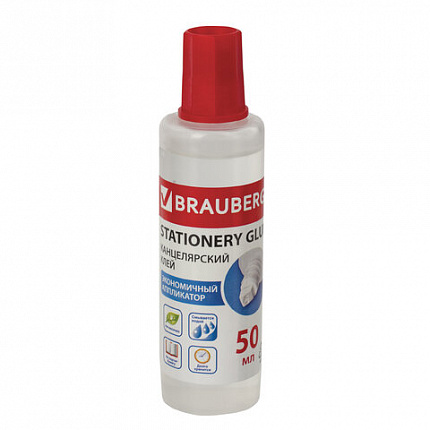 Клей канцелярский жидкий BRAUBERG, 50 мл, с аппликатором, 221020