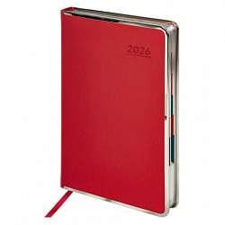 Ежедневник датированный 2026 А5 148х218 мм, GALANT "Infinity Silver", под кожу, красный, 117497