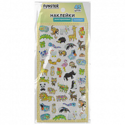 Наклейки гелевые "Зверушки", 17,5х9 см, ассорти 4 вида, FUNSTER (ФАНСТЕР), 666095