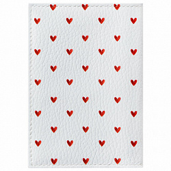 Обложка для паспорта натуральная кожа флоттер, принт "Сердечки", цвет белый, BRAUBERG, 238866