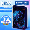 Пенал BRAUBERG с наполнением, 1 отделение, 1 откидная планка, 24 предмета, 21х14 см, "Звездный кот", 274615