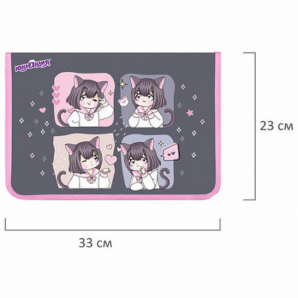 Папка для труда на молнии ЮНЛАНДИЯ А4, 1 отделение, откидная планка, органайзер, "Anime dreamer", 273393