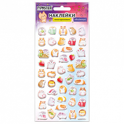 Наклейки объемные зефирные и гелевые 17,5х9,5 см, ассорти 12 видов, FUNSTER (ФАНСТЕР), 666677