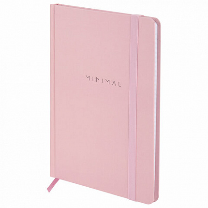 Блокнот с резинкой в клетку 96 л., А5 145х203 мм, твердая обложка, BRAUBERG, "Minimal", розовый, 116319