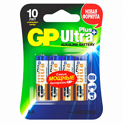 Батарейки КОМПЛЕКТ 4 шт., GP Ultra Plus G-Tech, AA (LR6), алкалиновые, пальчиковые, 15AUPA21-2CRSB4