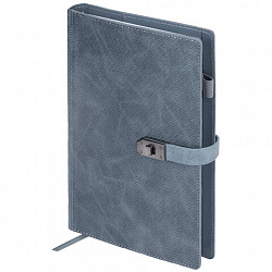 Ежедневник недатированный А5 152х220 мм BRAUBERG "Sirius", под кожу, застежка 160 л., серый, 116214