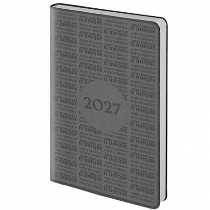 Ежедневник датированный 2027 А5 138х213мм BRAUBERG Aura, под кожу, гибкий, темно-серый, 117930
