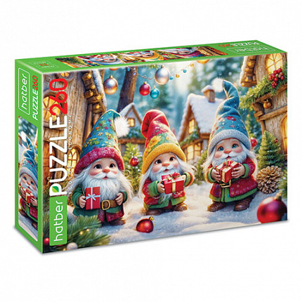 Пазл картонный НОВОГОДНИЙ 260 элементов АССОРТИ, 220х330 мм, HATBER