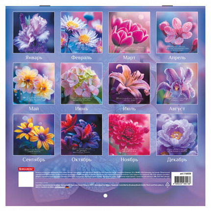 Календарь настенный перекидной 2026г, BRAUBERG, 12 листов, 28,5х28,5см, Floral, 116939