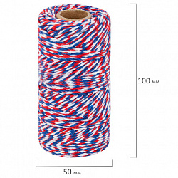 Нить хлопчатобумажная для прошивки документов, ТРИКОЛОР, диаметр 1,6 мм, длина 120 м, BRAUBERG, 700364