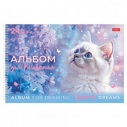 Альбом для рисования, обложка пластик, А4 24 л., спираль, HATBER, 198х300 мм, "Нежные мечты" (5 видов), 091533, 24А4Вгр