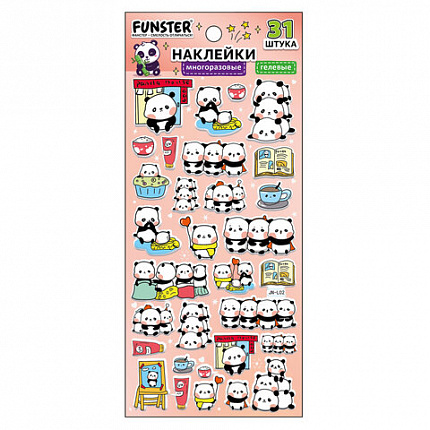 Наклейки гелевые "Зверяшки-обаяшки", 17,5х9 см, ассорти 12 видов, FUNSTER (ФАНСТЕР), 666085