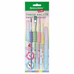 Кисти c EVA-вставкой НАБОР 4 шт. (синтетика круглые №3, 5, 7; плоская №12), блистер, BRAUBERG KIDS, 201094