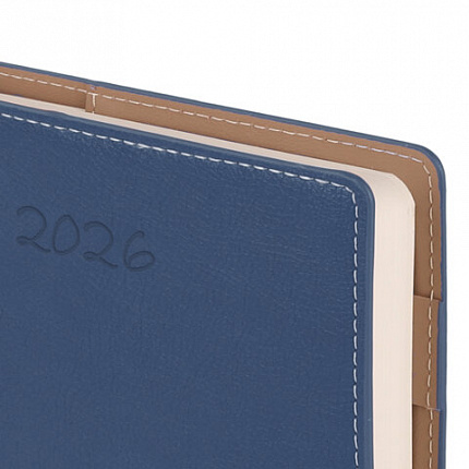 Ежедневник датированный 2025, А5, 143х218 мм, BRAUBERG "Journal", под кожу, застежка, держатель для ручки, органайзер, синий, 117379