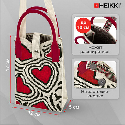 Сумочка-органайзер повседневная HEIKKI KNIT (ХЕЙКИ) кросс боди, вязаная, 17х12х5 см, "Red and black", 273796