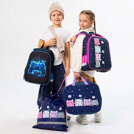 Ранец BRAUBERG KIDS START, 1 отделение, 2 кармана, "Четыре котика", 35х26х13 см, 273150