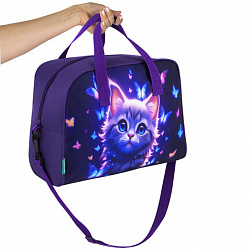 Сумка для занятий с плечевым ремнем, подкладкой BRAUBERG KIDS с ручками, 35x25x15 см, "Любознательный кот", 273291